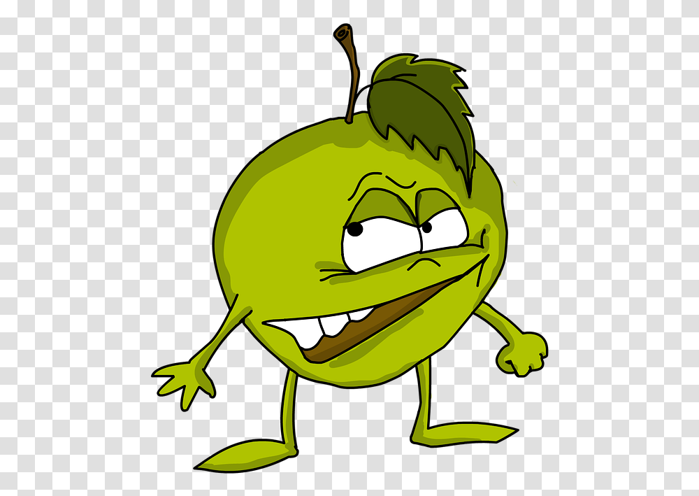 Download Evil Apple Cartoon Evil Friut Cartoon, Green, Plant, Animal, Produce Transparent Png