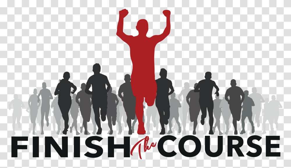 Download Finish The Course Full Size Image Pngkit Runner Finish Line Silhouette, Person, Crowd, People, Poster Transparent Png