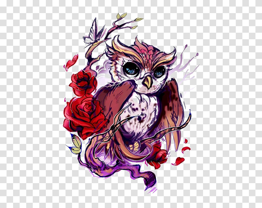Download Flash Owl Artist Rose Tattoo Free Image Owl With Rose Tattoo, Graphics, Doodle, Drawing, Poster Transparent Png