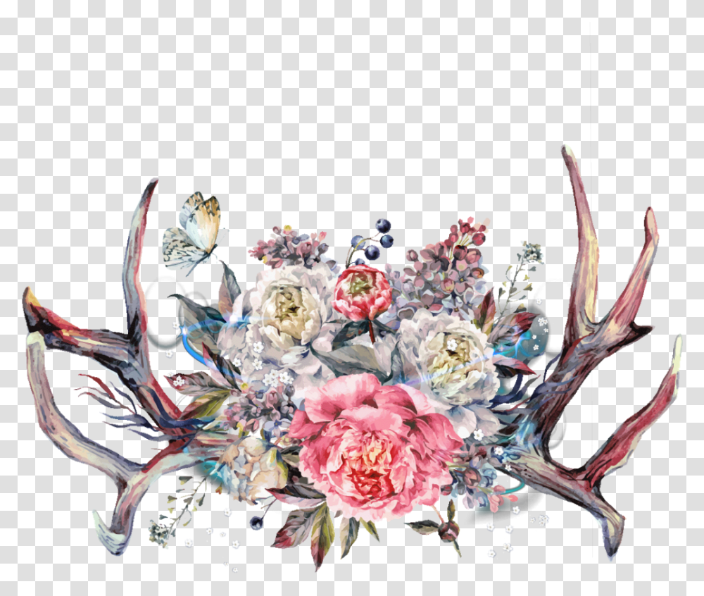 Download Floral Antlers Image Antlers With Flowers, Graphics, Art, Floral Design, Pattern Transparent Png