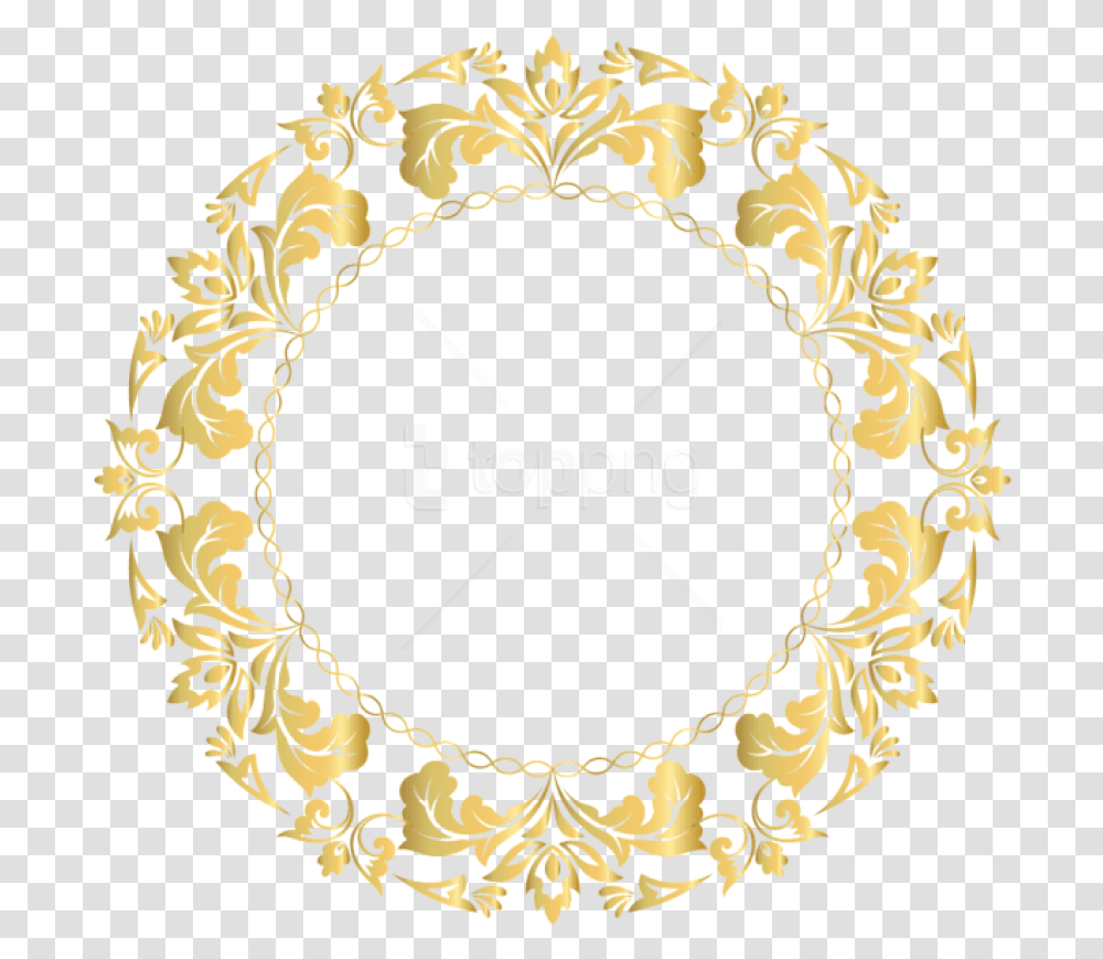 Download Floral Round Golden Border Design Border Gold Design, Pattern, Rug, Oval, Floral Design Transparent Png