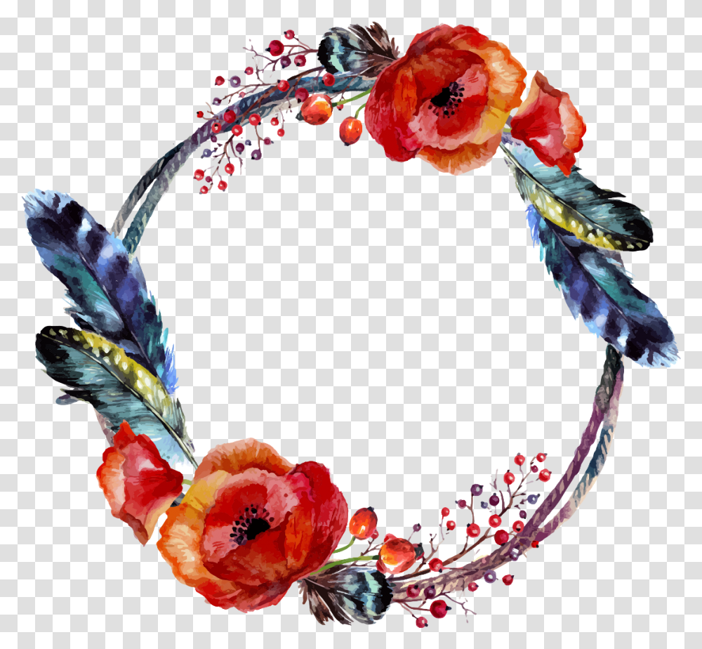 Download Floral Wreath Watercolor Frame Floral Boho Chic, Plant, Flower, Flower Arrangement, Vase Transparent Png
