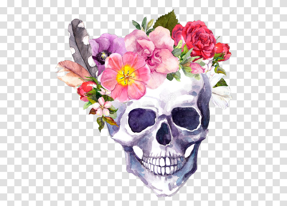 Download Flores Tumblr Skull With Flower Calaveras Con Flores Dibujos, Plant, Blossom, Flower Arrangement, Rose Transparent Png
