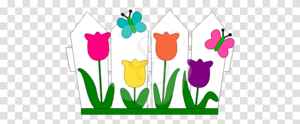 Download Flower Bed Available Clipart Fence With Flowers, Plant, Blossom, Tulip, Petal Transparent Png