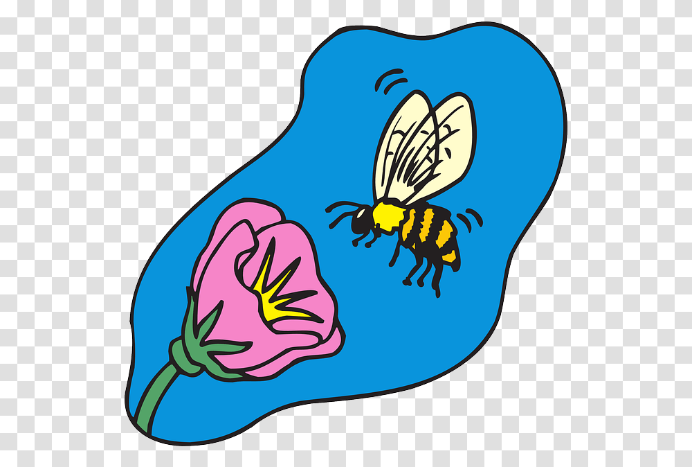 Download Flower Cartoon Bee Flying Plant Insect With Cartoon Bee At A Flower, Blossom, Animal, Wasp, Invertebrate Transparent Png