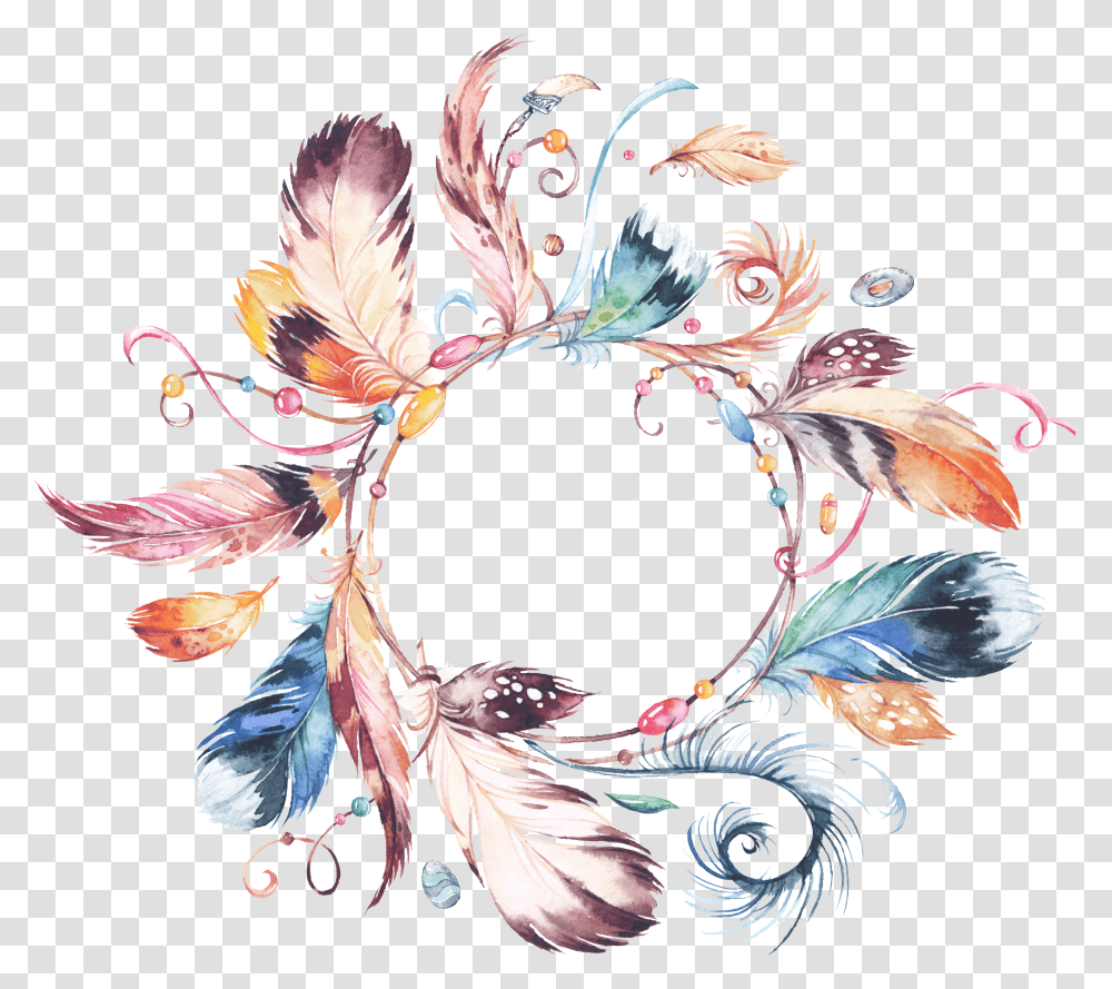 Download Flower Garland Bouquet Tribal Wreath Watercolor Feather Wreath Transparent Png
