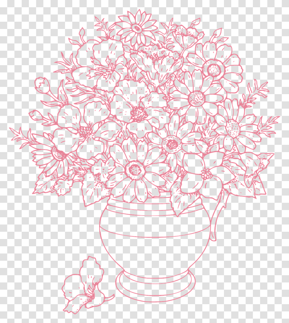 Download Flowersvaseflower Vector Graphicsfree Bunch Of Flowers Coloring Pages, Art, Rug, Floral Design, Pattern Transparent Png