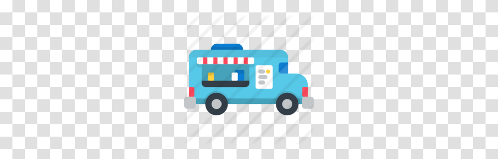 Download Food Truck Flat Icon Clipart Food Truck Clip Art, Vehicle, Transportation, Van, Fire Truck Transparent Png