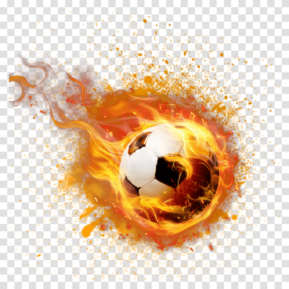 Download Football Flying Soccer Ball Flaming Soccer Ball, Ornament, Pattern, Fractal, Bonfire Transparent Png