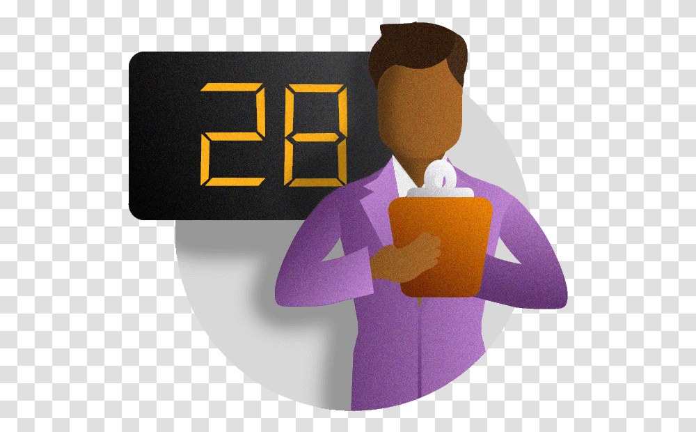 Download Football Scout Recording Statistics With Scoreboard Illustration, Digital Clock, Person, Human, Outdoors Transparent Png