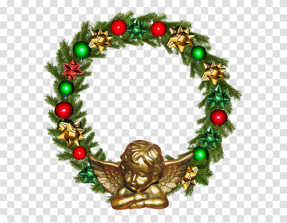 Download Frame Border Christmas Angel Christmas Border Logo Circle, Wreath, Christmas Tree, Ornament, Plant Transparent Png