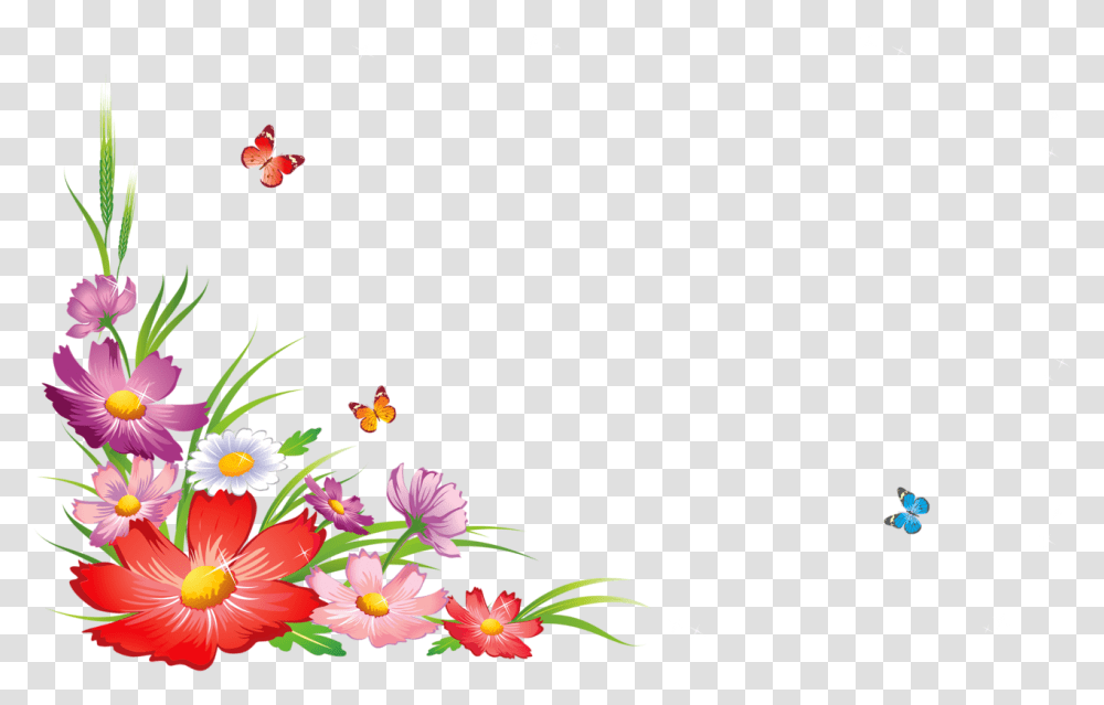 Download Frames Picture Flowers Corners Flower With Butterfly Border Design, Graphics, Art, Floral Design, Pattern Transparent Png