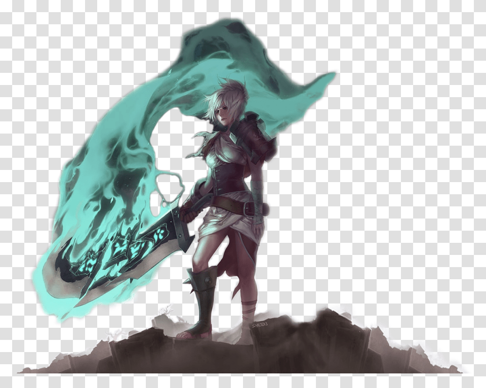 Download Free Black And White Riven League Of Legends Riven Fan Art, Person, Outdoors, Nature, Statue Transparent Png