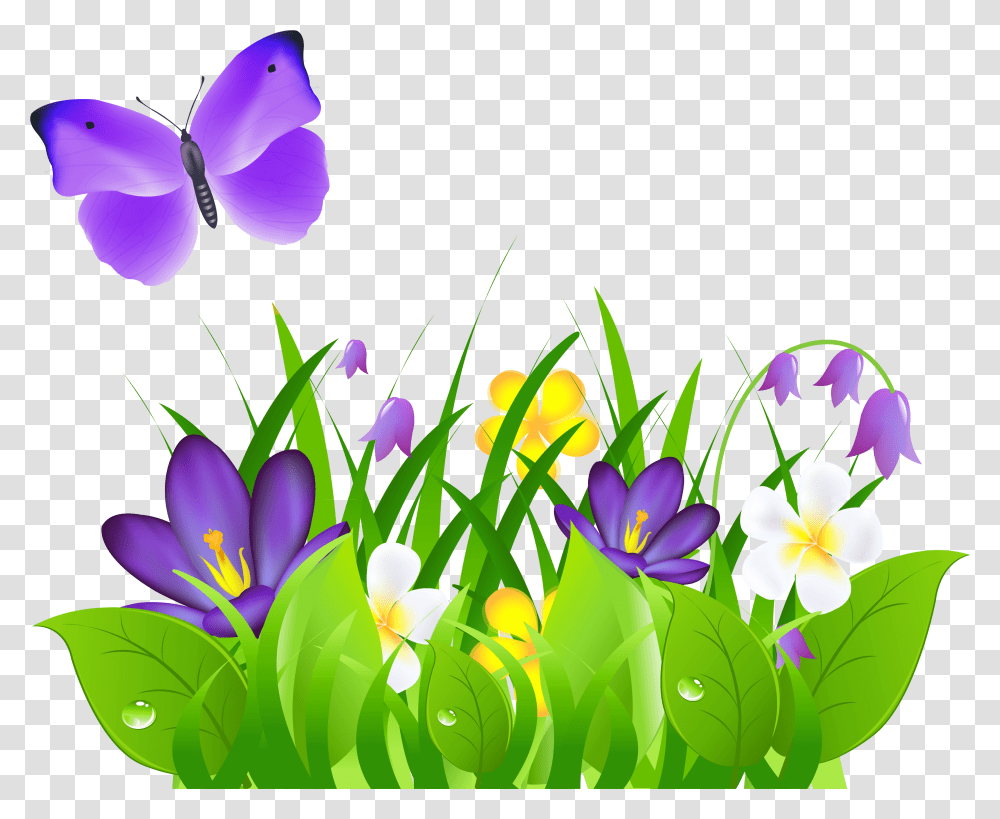 Download Free Butterfly With Flowers Dlpngcom Clipart Flower And Butterfly, Plant, Spring, Blossom, Petal Transparent Png