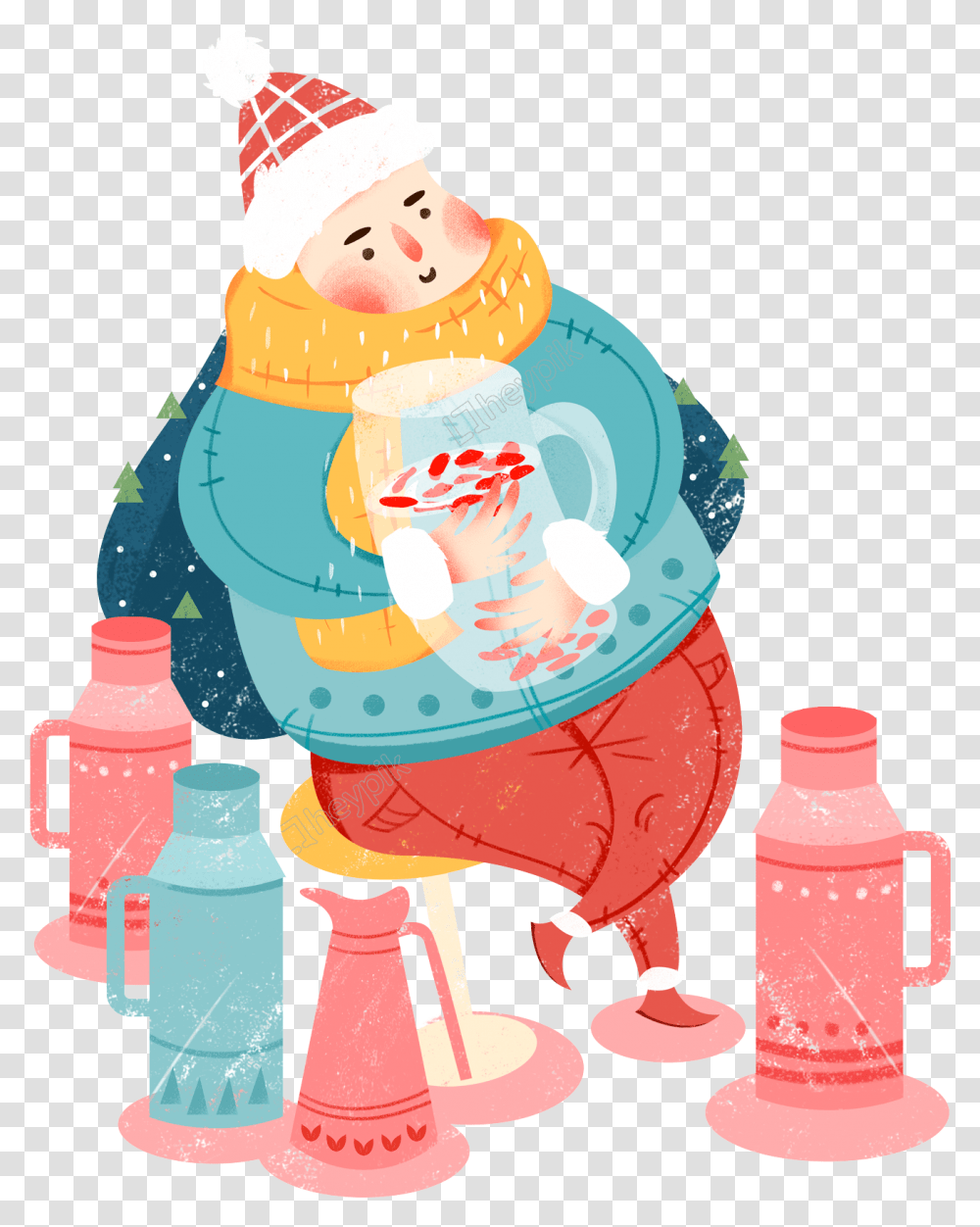 Download Free Character Design Hot Water Bottle Image Illustration, Snowman, Winter, Outdoors, Nature Transparent Png