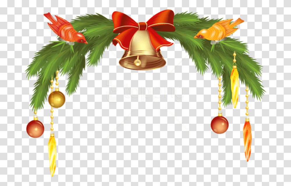 Download Free Christmas Bells With Pine Branch Christmas Bells And Pine Branch, Vegetation, Plant, Leaf, Tree Transparent Png