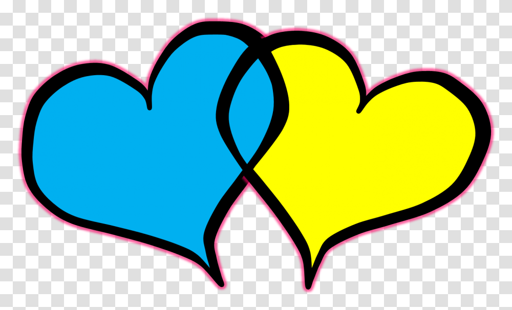 Download Free Clip Art Heart Outline Wedding Hearts Blue And Yellow Heart, Symbol, Cushion, Text Transparent Png