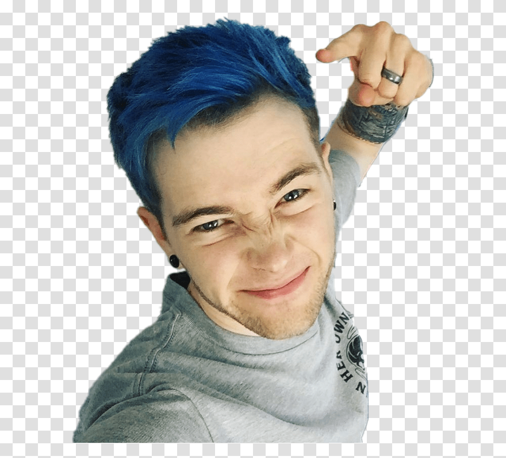 Download Free Dantdm Dark Blue Hair Color Man, Clothing, Apparel, Face, Person Transparent Png