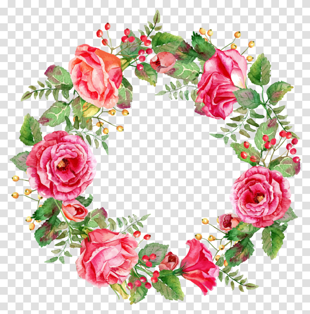 Download Free Floral Watercolor Wreath With Flowers Flower Art Background Design, Plant, Blossom, Rose, Pattern Transparent Png