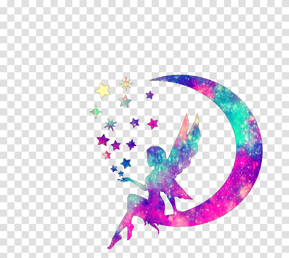 Download Free Ftedtickers Fairy Stars Moon Colorful Fairy On Moon Drawing, Symbol, Star Symbol, Astronomy, Outdoors Transparent Png