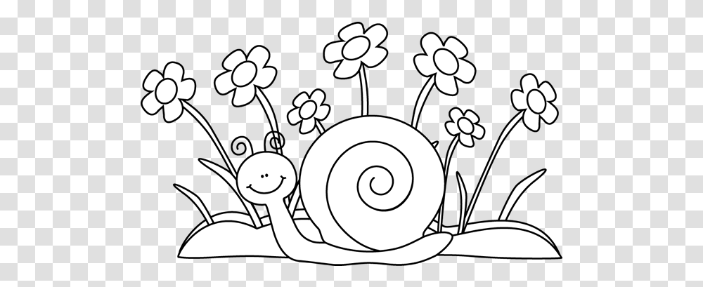 Download Free Garden Clipart Flower Outline Dlpngcom Spring Clip Art Black And White, Invertebrate, Animal, Snail, Graphics Transparent Png