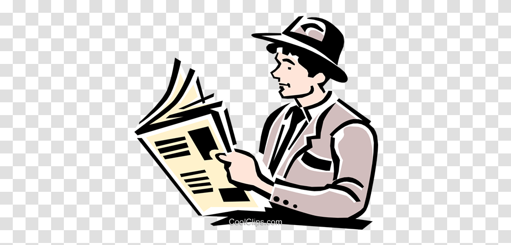 Download Free Man Reading Paper Royalty Vector Clip Men Reading Newspaper Cartoon, Person, Text, Performer, Female Transparent Png