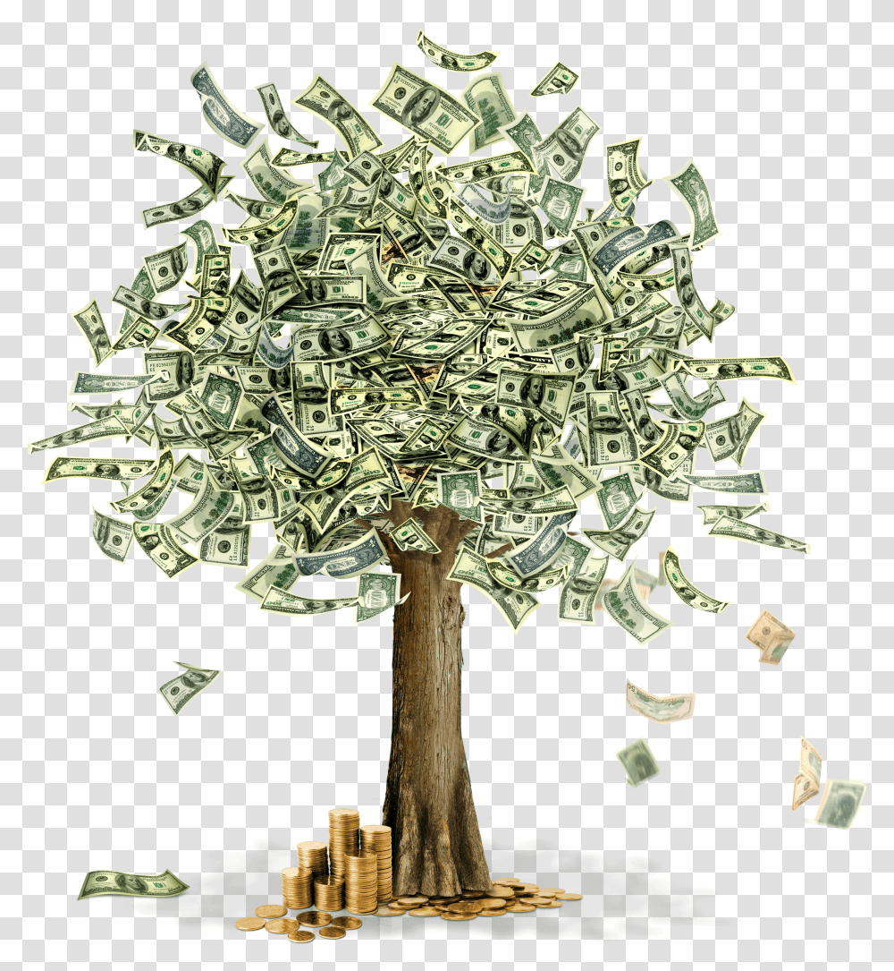 Download Free Money Tree Image Dlpngcom Tree With Dollar Bills, Plant, Chandelier, Lamp, Potted Plant Transparent Png