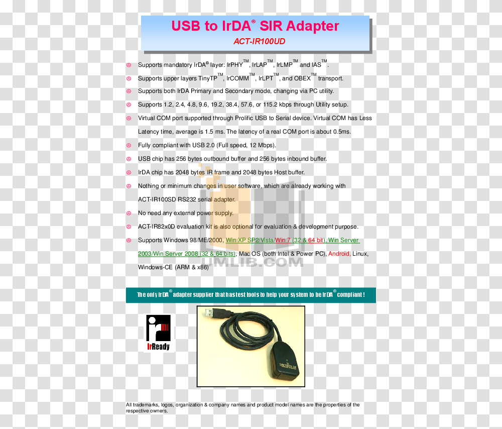 Download Free Pdf For Actisys Ir100ud Ir Adapters Other Manual Document, Plot, Wheel, Machine, Plan Transparent Png