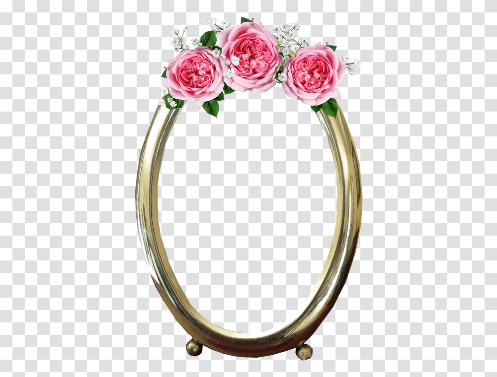 Download Free Photo Decoration Frame Pink Roses Gold Max Pixel Flower, Plant, Blossom, Oval, Flower Arrangement Transparent Png