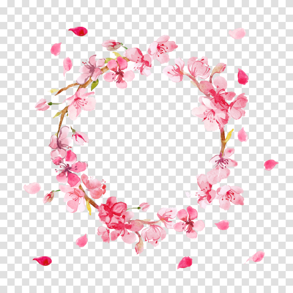 Download Free Pink Flowers Wreath Border Pink Flower, Petal, Plant, Blossom, Cherry Blossom Transparent Png