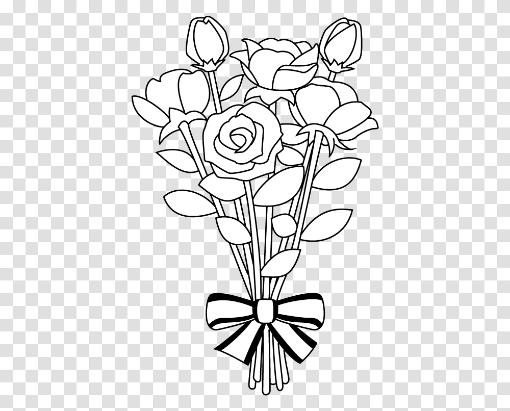 Download Free Rose Bouquet Black And White Dlpngcom Flower Bouquet Clipart Black And White, Plant, Blossom, Stencil, Lamp Transparent Png