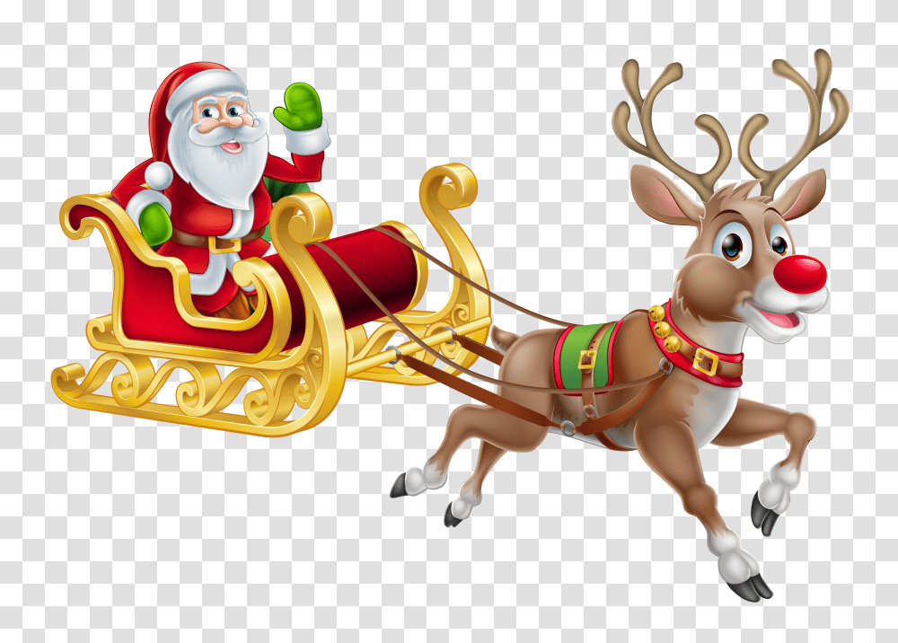 Download Free Rudolph Christmas Photo Dlpngcom Christmas Santa, Vehicle, Transportation, Horse Cart, Wagon Transparent Png