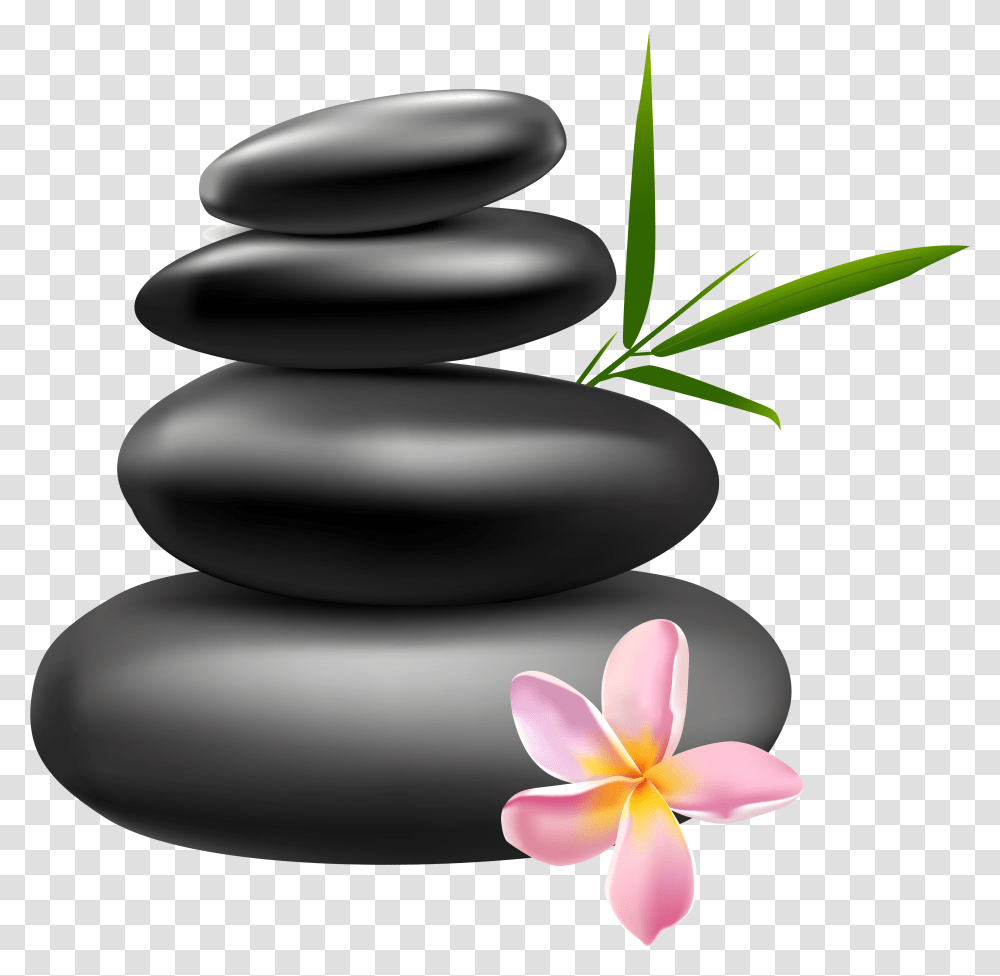 Download Free Spa Stones With Pink Flower Clipart Spa Stones, Pebble, Plant, Rock, Petal Transparent Png