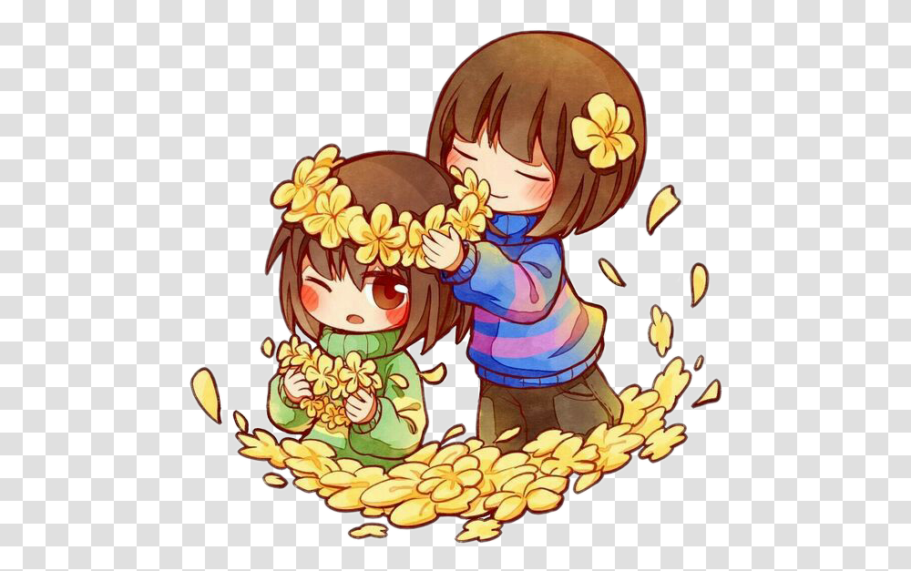 Download Freetoedit Cute Kawaii Undertale Flower Flowey Cute Undertale Frisk And Chara, Food, Plant, Person, Eating Transparent Png