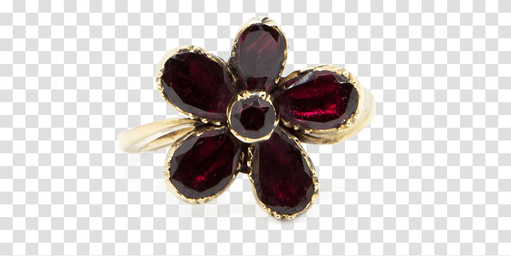 Download Garnet Flower Ring Front Ruby, Jewelry, Accessories, Accessory, Brooch Transparent Png