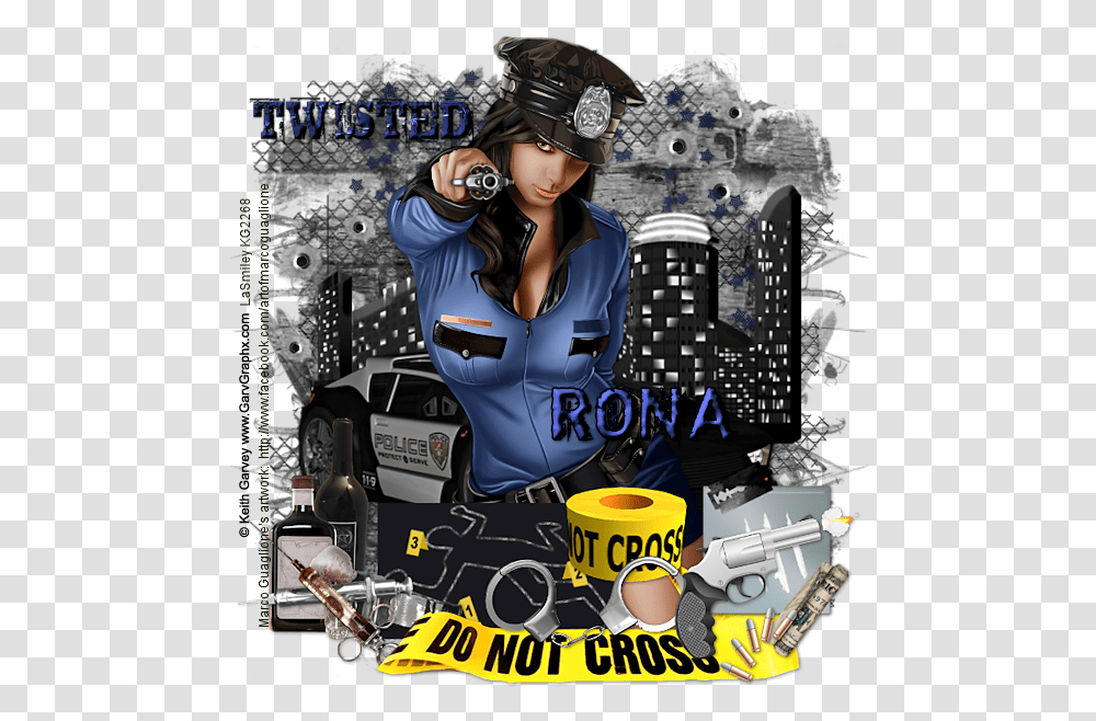 Download Garveytwistedcoprona Police Line Image With Police Line, Helmet, Clothing, Person, Poster Transparent Png