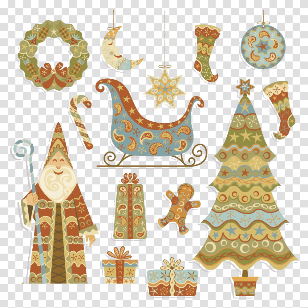 Download Gift Claus Tree Socks Santa Christmas Stocking Christmas Day, Ornament, Plant, Art, Pattern Transparent Png