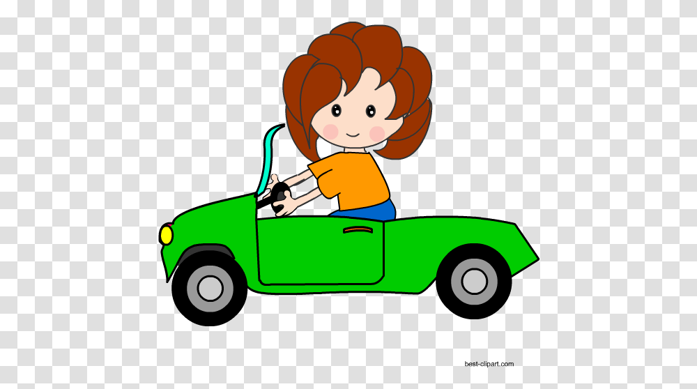 Download Girl Driving A Green Car Free Driving A Car Clip Art, Vehicle, Transportation, Female, Kid Transparent Png