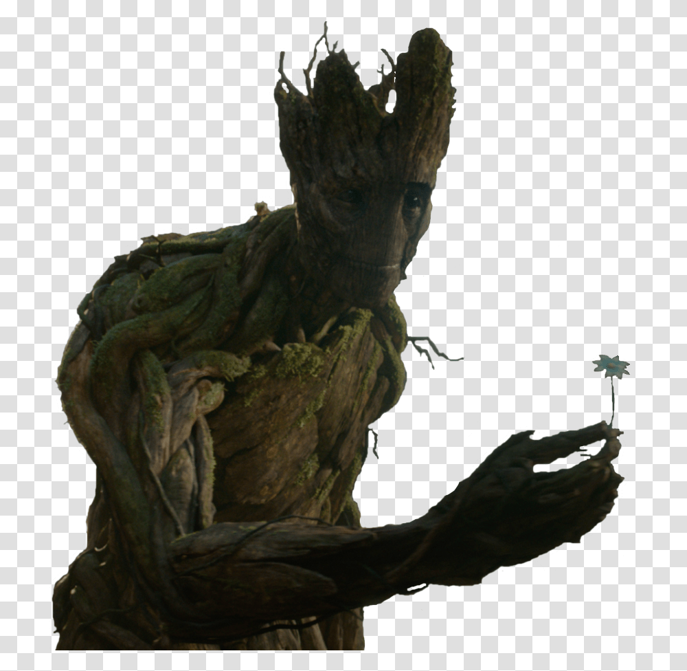 Download Giving Tree Groot Reaching Out And Sharing A Groot Holding A Plant, Flower, Blossom, Painting, Art Transparent Png