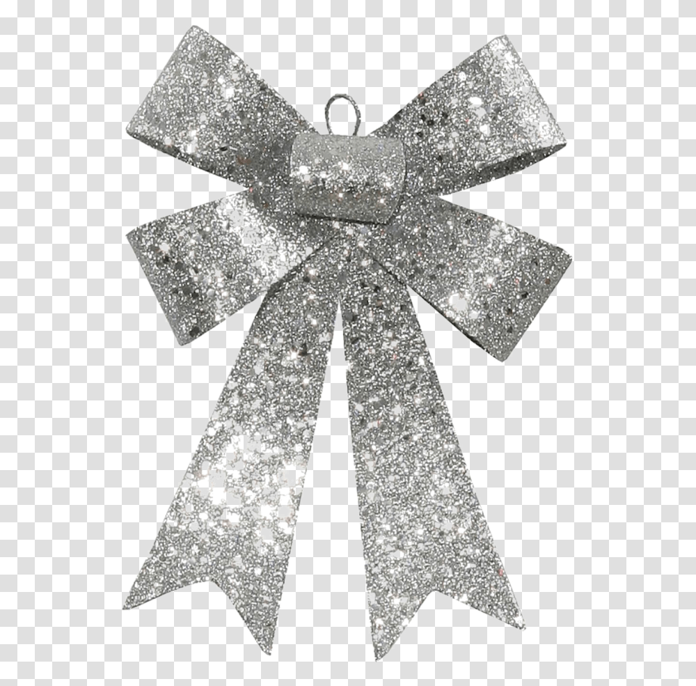 Download Glitter Bow Ribbon High Silver White Christmas Bows, Cross, Symbol, Light, Aluminium Transparent Png