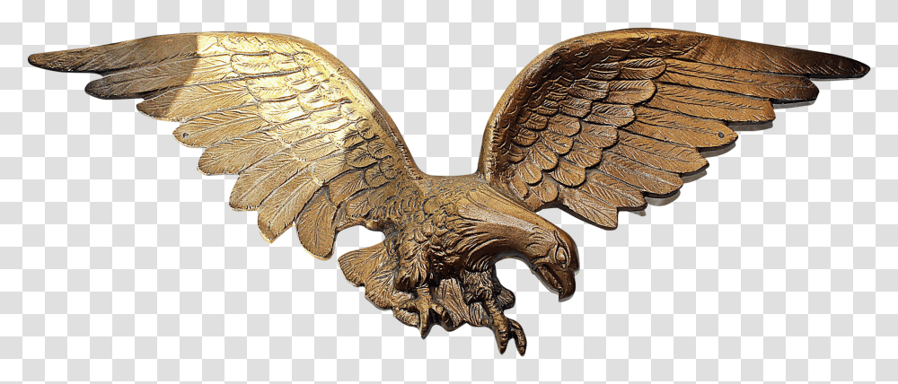 Download Gold Cast Metal Eagle Wall Mount Metal Eagle Metal Logo Eagle, Bronze, Statue, Sculpture, Art Transparent Png