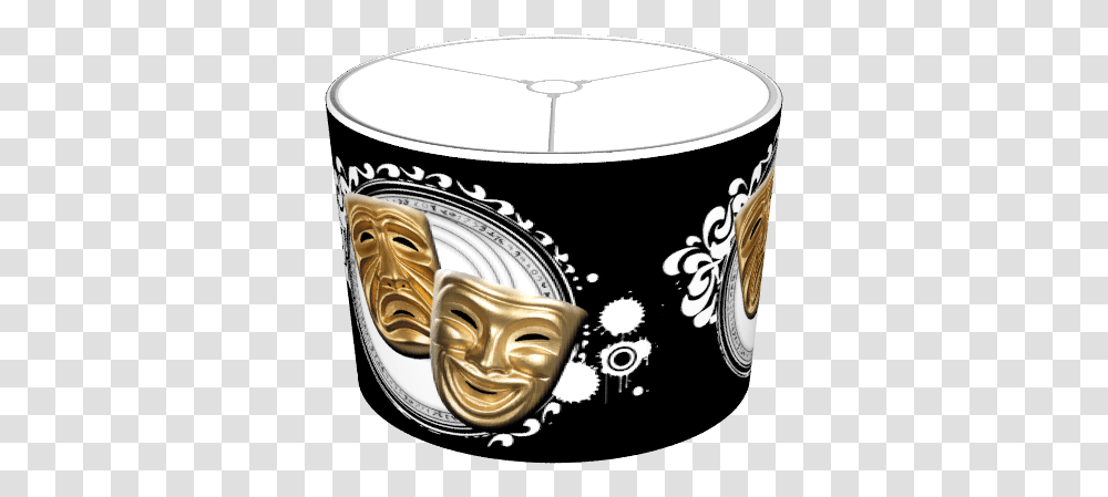 Download Gold Drama Masks Lampshade Comedy Mask, Musical Instrument, Drum, Percussion, Coffee Cup Transparent Png