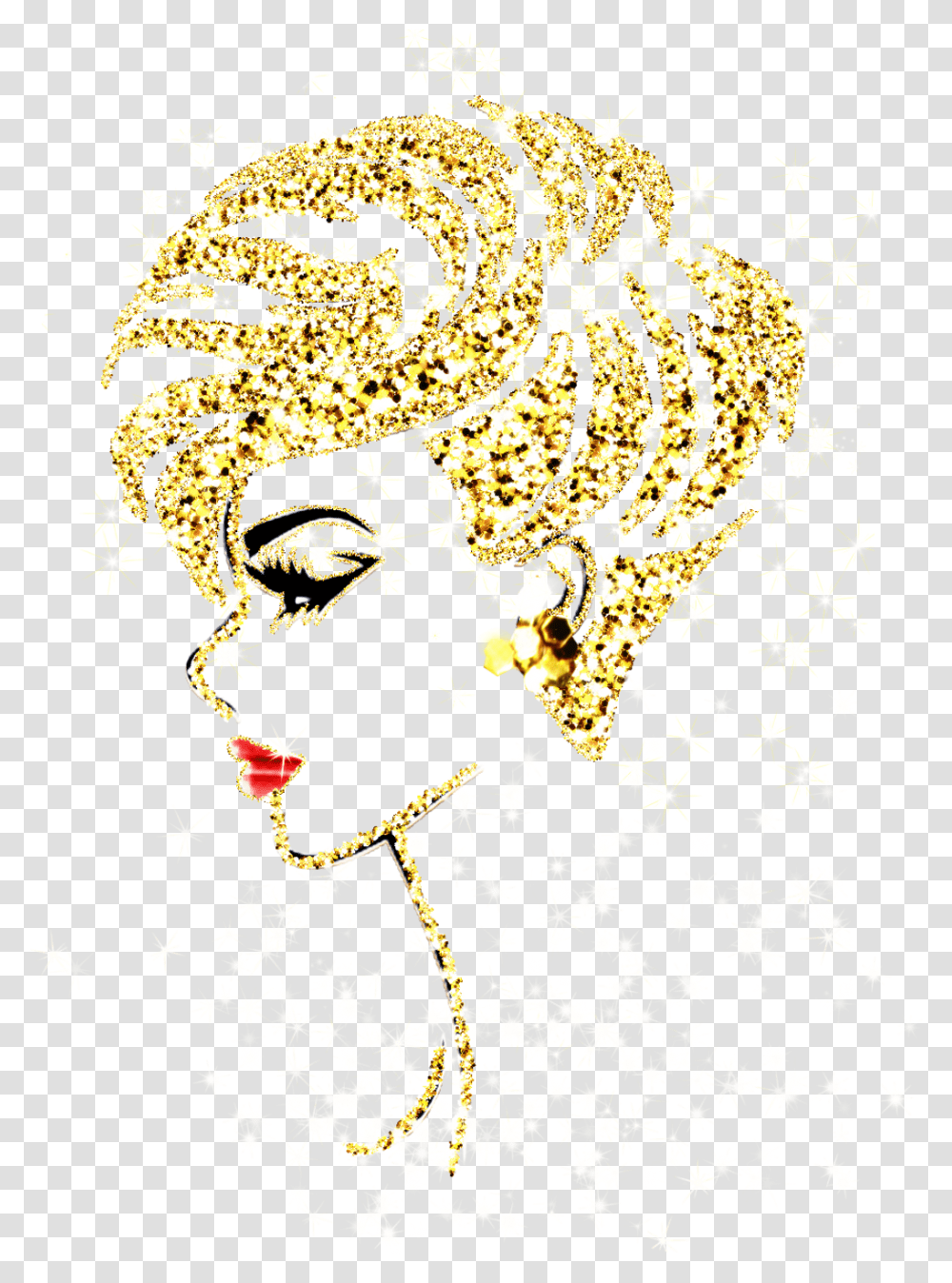 Download Gold Glitter Sparkle Red Lips Profile Lady Illustration, Graphics, Art, Floral Design, Pattern Transparent Png