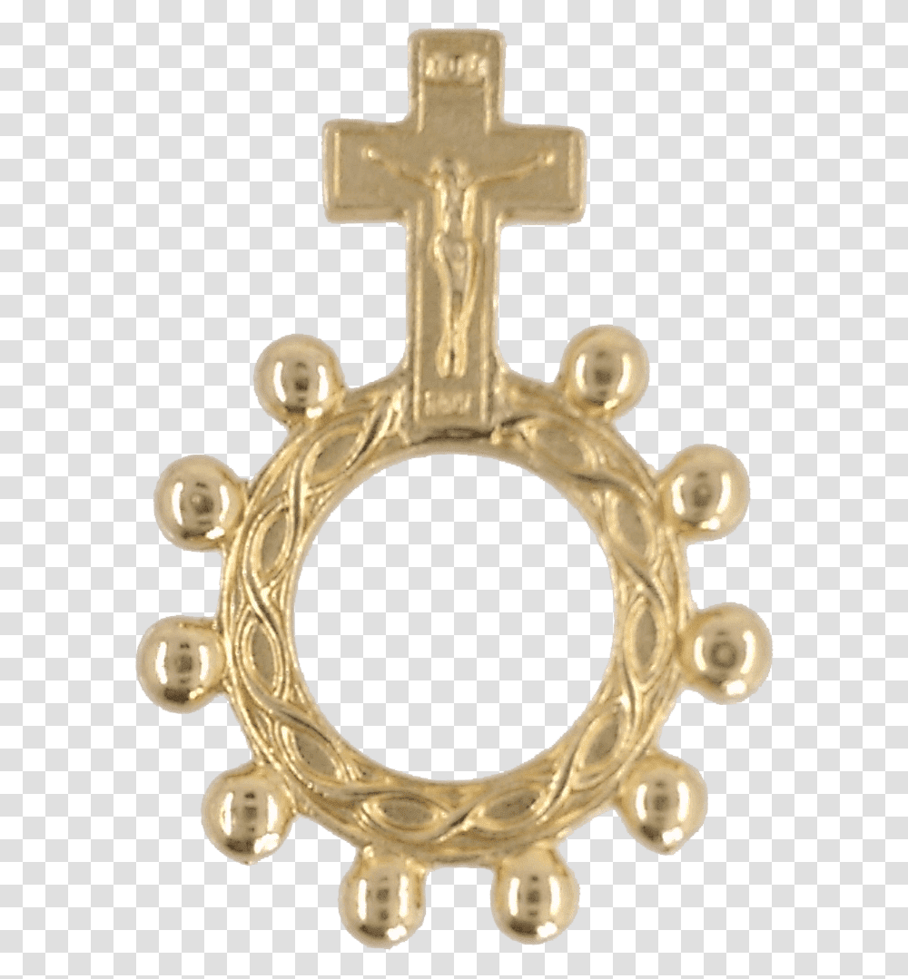 Download Gold Tone Finger Rosary With Crucifix Basque Ring Rosary, Cross, Symbol, Bronze, Treasure Transparent Png