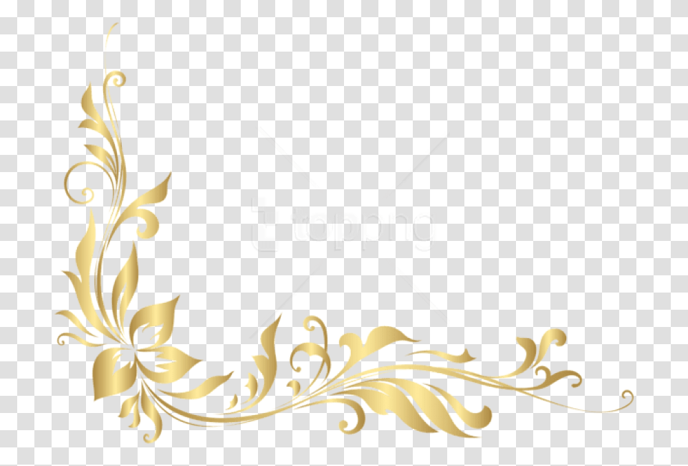 Download Golden Floral Decoration Gold Floral Border, Floral Design, Pattern Transparent Png