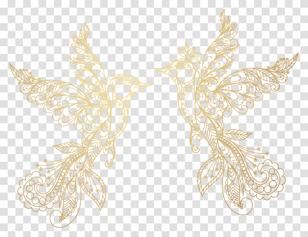 Download Golden Nature Transfer Birds Textile Earring Bird Gold Bird Wedding, Graphics, Art, Floral Design, Pattern Transparent Png