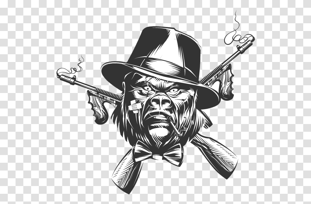 Download Gorilla Drawing Gangster Gangster Angry Gorilla Tattoo, Person, Symbol, Face, Clothing Transparent Png