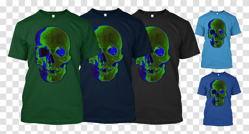 Download Green Blue Skull Tshirt Halloween Skull Skull, Clothing, Apparel, Sleeve, T-Shirt Transparent Png