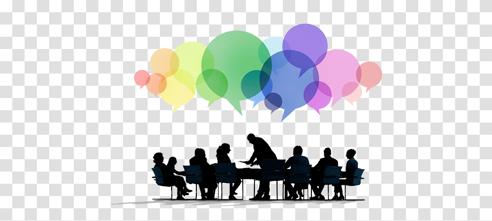 Download Group Of People With Creative Speech Bubbles Background Discussion Clipart, Balloon, Person, Human, Graphics Transparent Png
