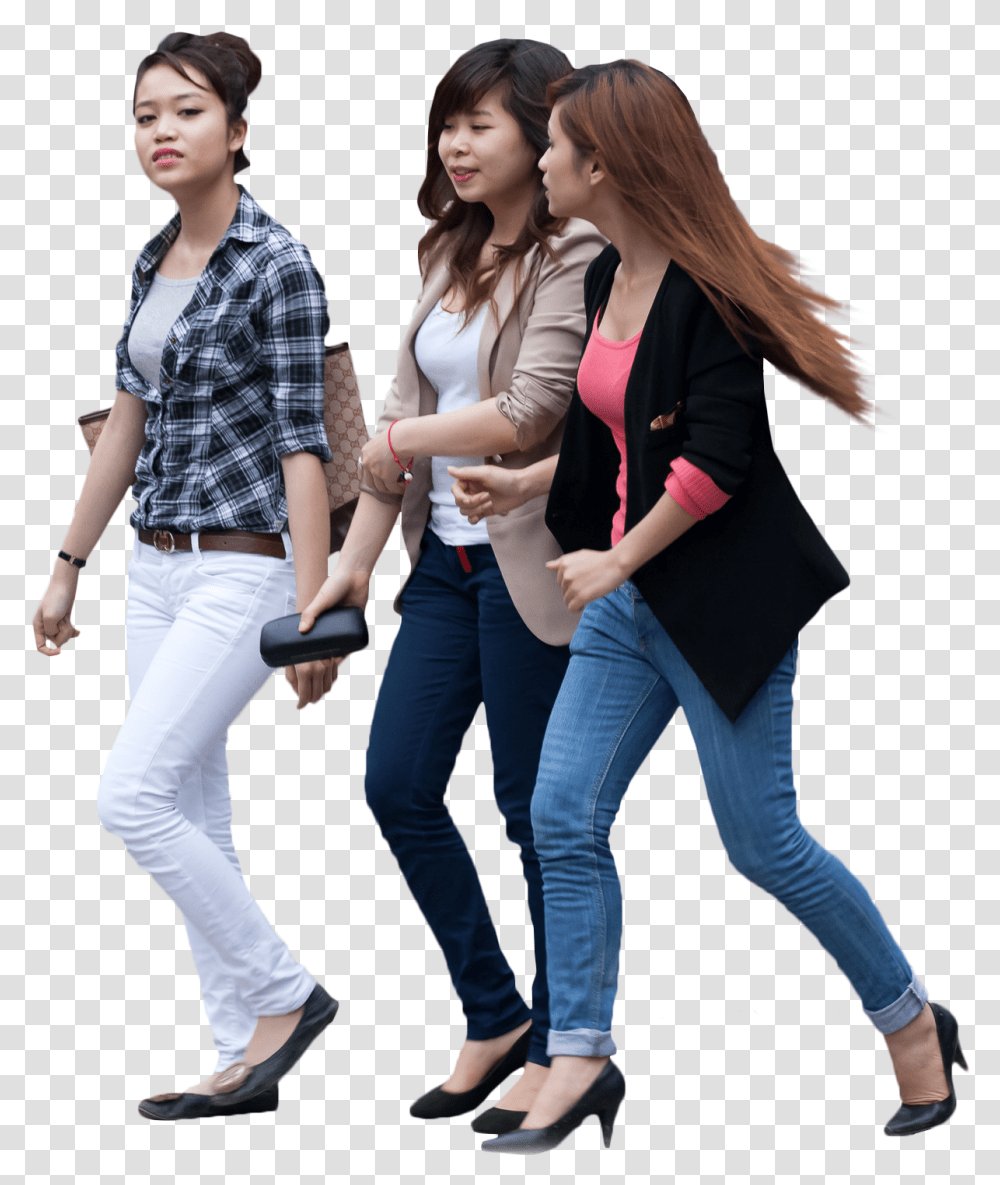 Download Group People Walking Asian People Walking, Clothing, Person, Shoe, Footwear Transparent Png